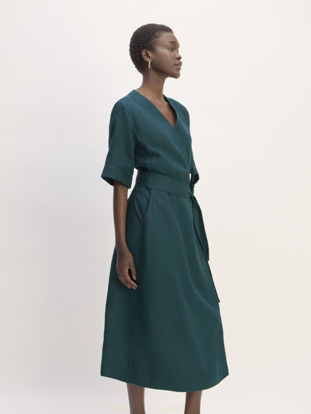 🔥 Everlane The Wrap Dress in Linen, Dark Sea (S)